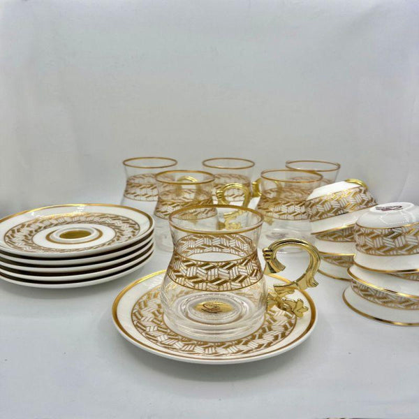 Cups And Teacups Set - 24 Pieces - Golden Pattern - By Alhome - ALHOME