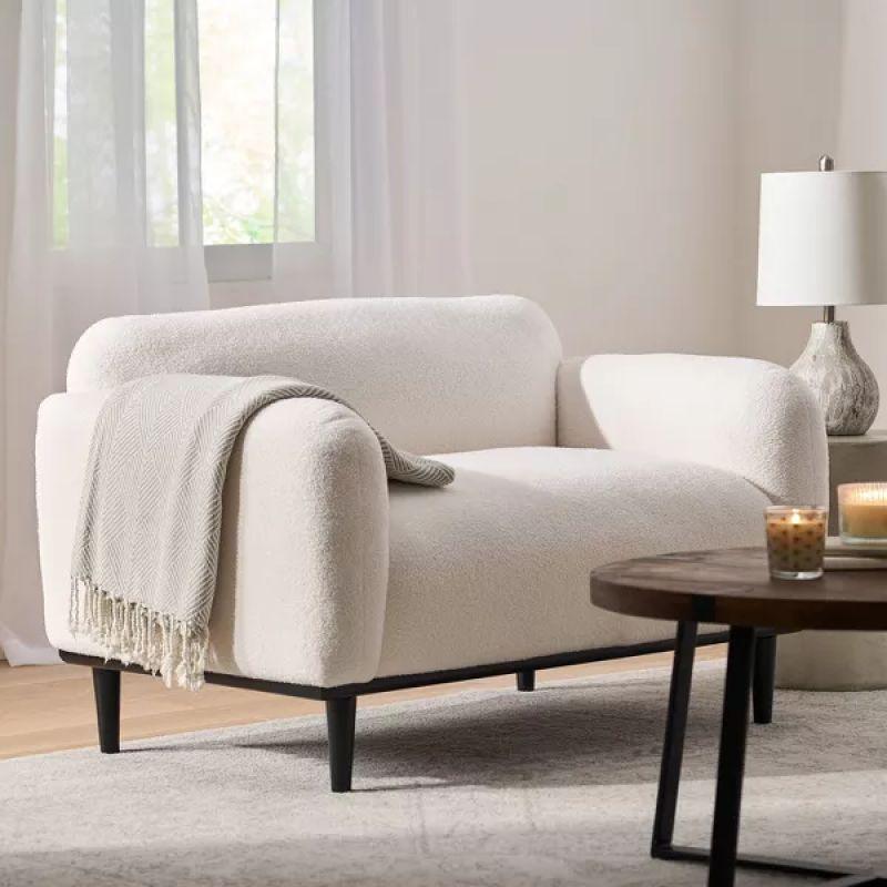 Crisp White Boucle 2-Seater Sofa Swedish Wood By Alhome - ALHOME