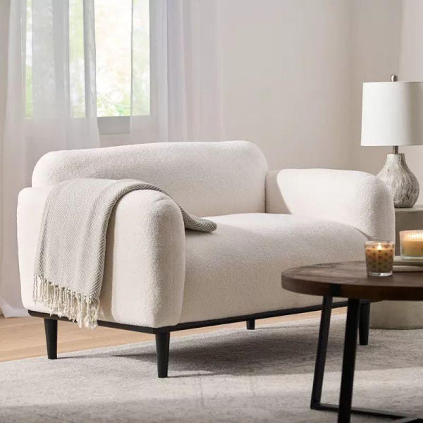 Crisp White Boucle 2-Seater Sofa Swedish Wood By Alhome - ALHOME