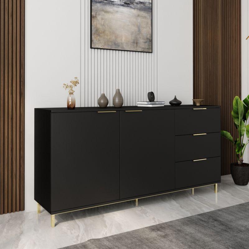 Black Brown Console with 2 Doors and 3 Drawers By Alhome - ALHOME