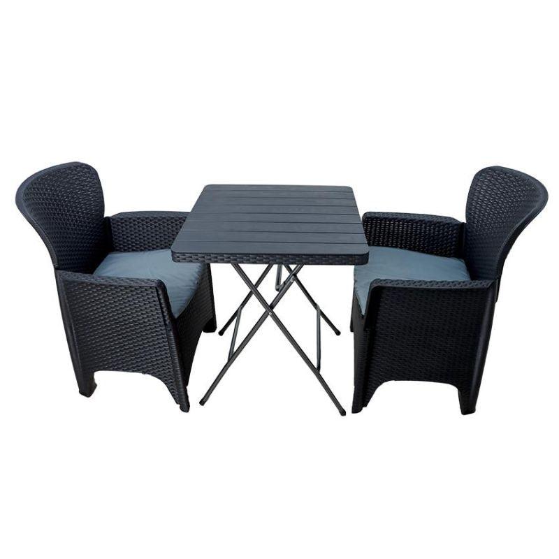 Plastic outdoor garden seating - Folding table and two chairs - black - By Family Ship - ALHOME