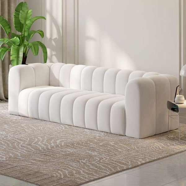 Plush White Velvet 3-Seater Sofa Swedish Wood By Alhome - ALHOME