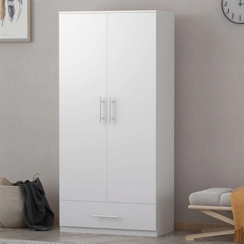 White Wardrobe with Two Doors and a Drawer By Alhome - ALHOME