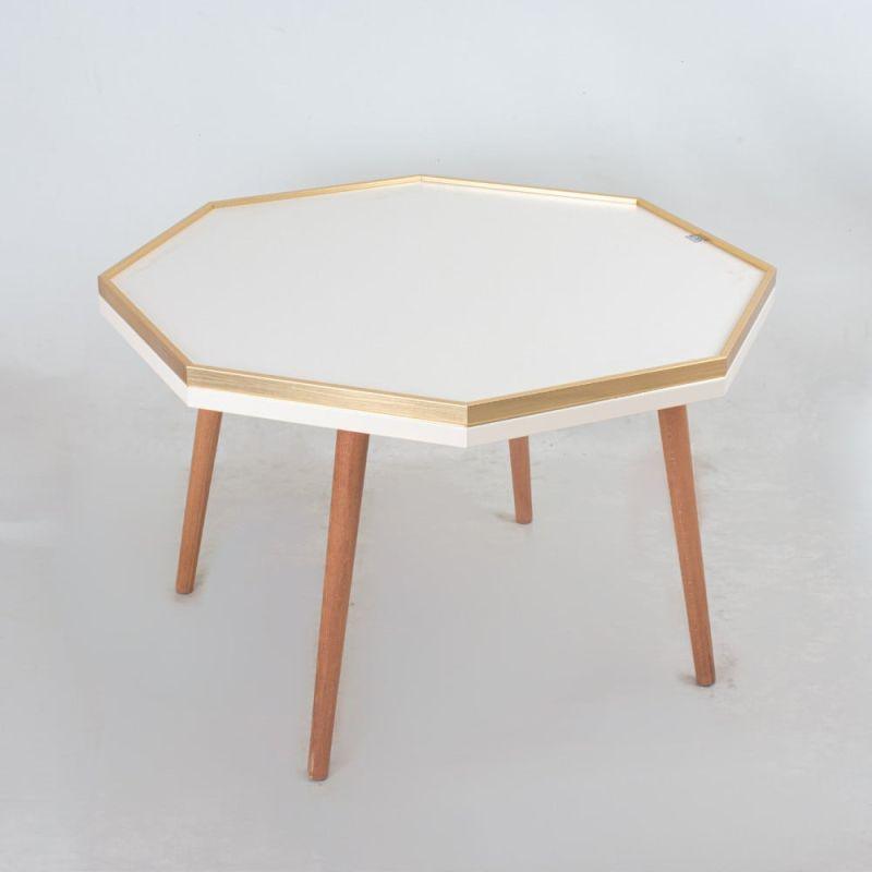 A 1+4 Table Set With A Cream Wooden Top Golden Edges And Wooden Bases By Alhome - ALHOME