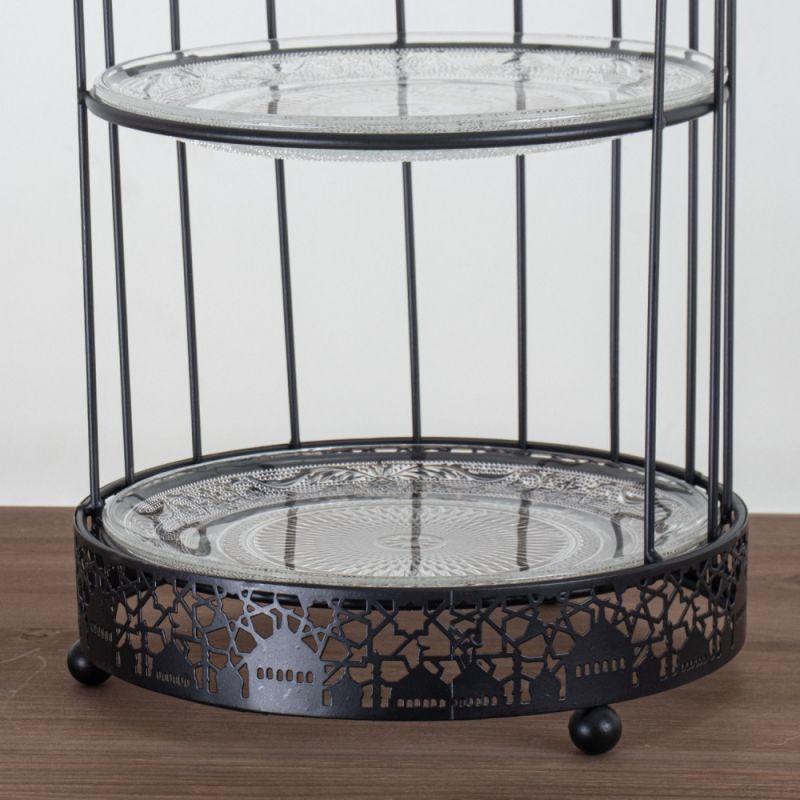 Double-Tier Cake Plate - Medium - Iron + Glass - Black - By Alhome - ALHOME