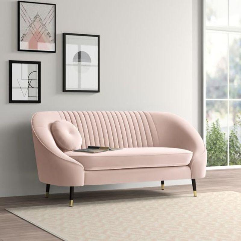 Soft Pink Velvet 2-Seater Sofa Swedish Wood By Alhome - ALHOME