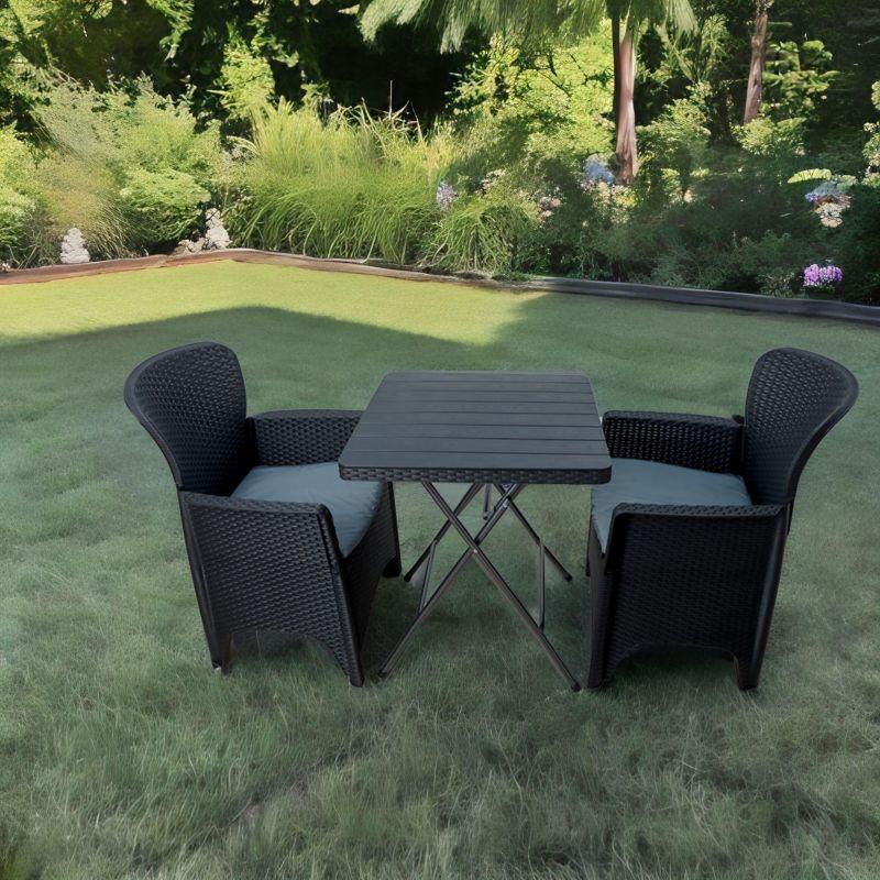 Plastic outdoor garden seating - Folding table and two chairs - black - By Family Ship - ALHOME