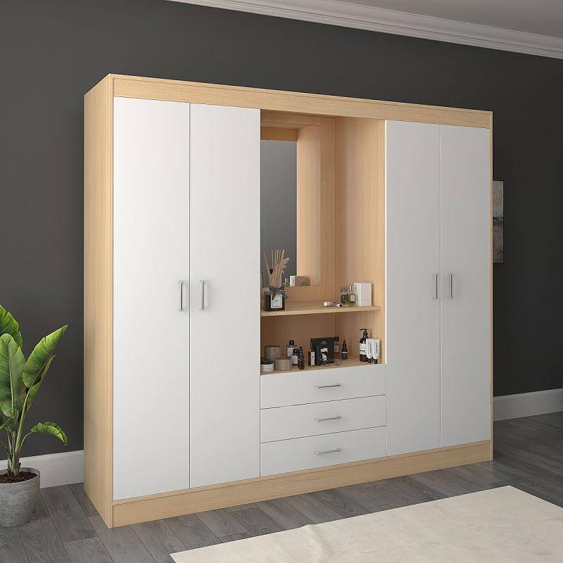 Wardrobe with Dresser, White and Beige By Alhome - ALHOME