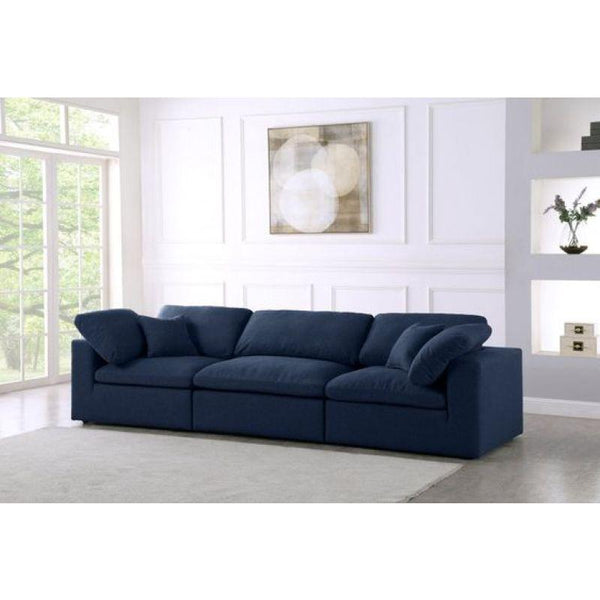 Navy Blue Velvet 3-Seater Sofa - 250x90x45 cm - Swedish Wood By Alhome - ALHOME