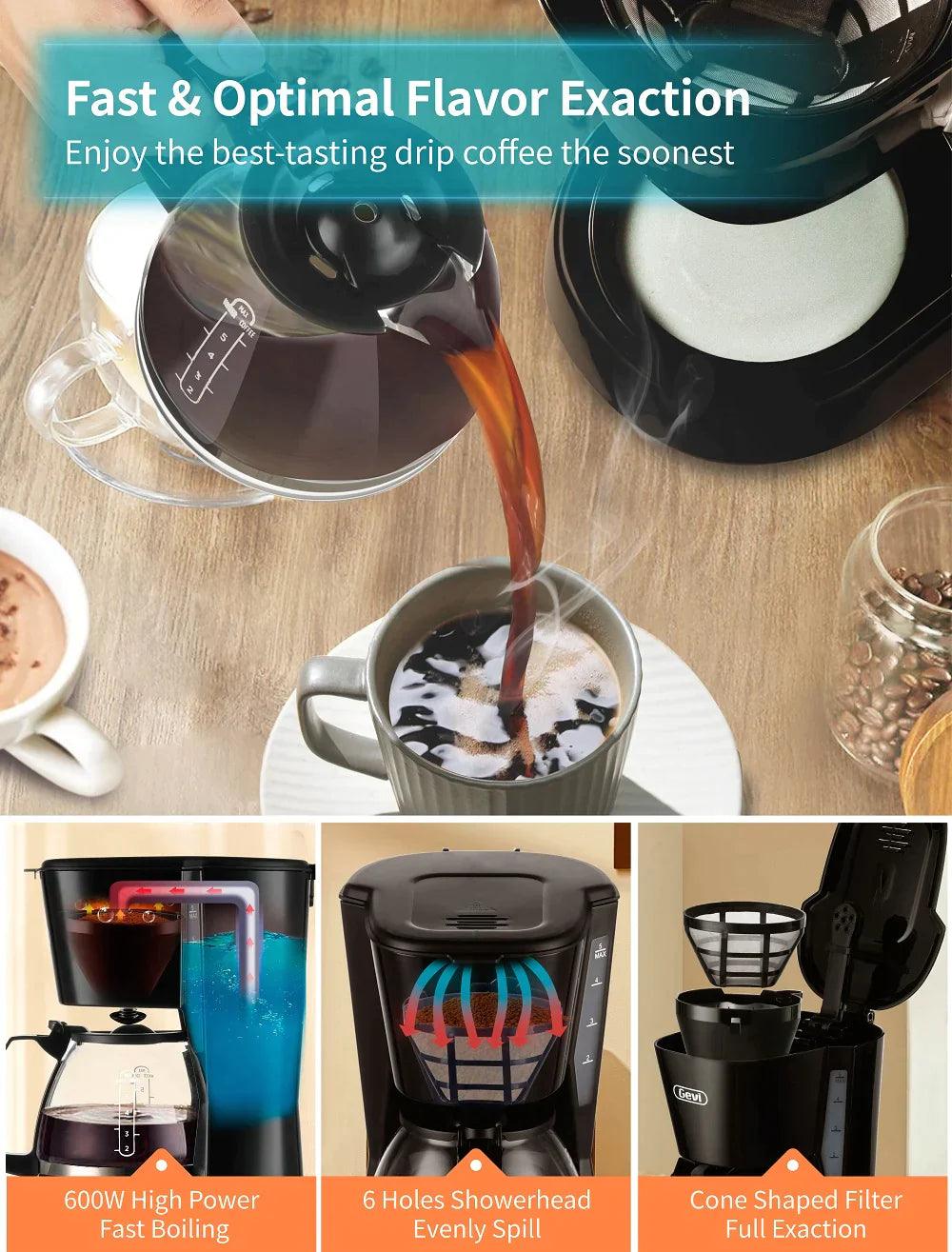 Gevi 5 Cups Small Coffee Maker, Compact Coffee Machine with Reusable Filter, Warming Plate and Coffee Pot for Home and Office - .com - Your Destination for Baby & Mother Needs in Saudi Arabia