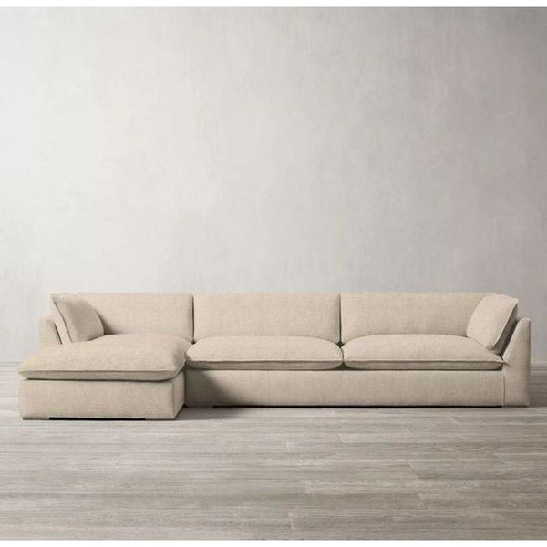 Chic Beige Linen L-Shaped Sofa - 90x250x170x45 cm - Swedish Wood By Alhome - 110111034 - ALHOME