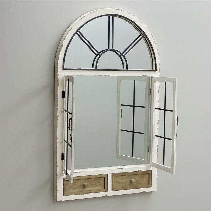 Rustic Design Mirrors - Glass Window Shape - Iron + Wood - Mdf - White - By Alhome - ALHOME