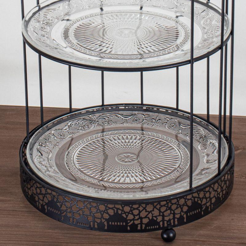 Double-Tier Cake Plate - Medium - Iron + Glass - Black - By Alhome - ALHOME