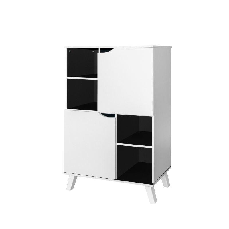 Two Door Storage Unit From Malaysian Wood - Black And White - 80x35x119.5 cm - By Baity - ALHOME