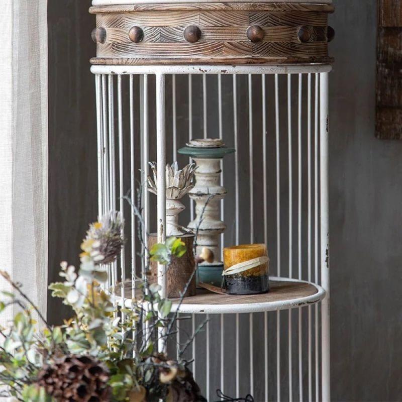 A Stand With A Rustic Iron Cage Design - Wooden Shelves - Beige - By Alhome - ALHOME