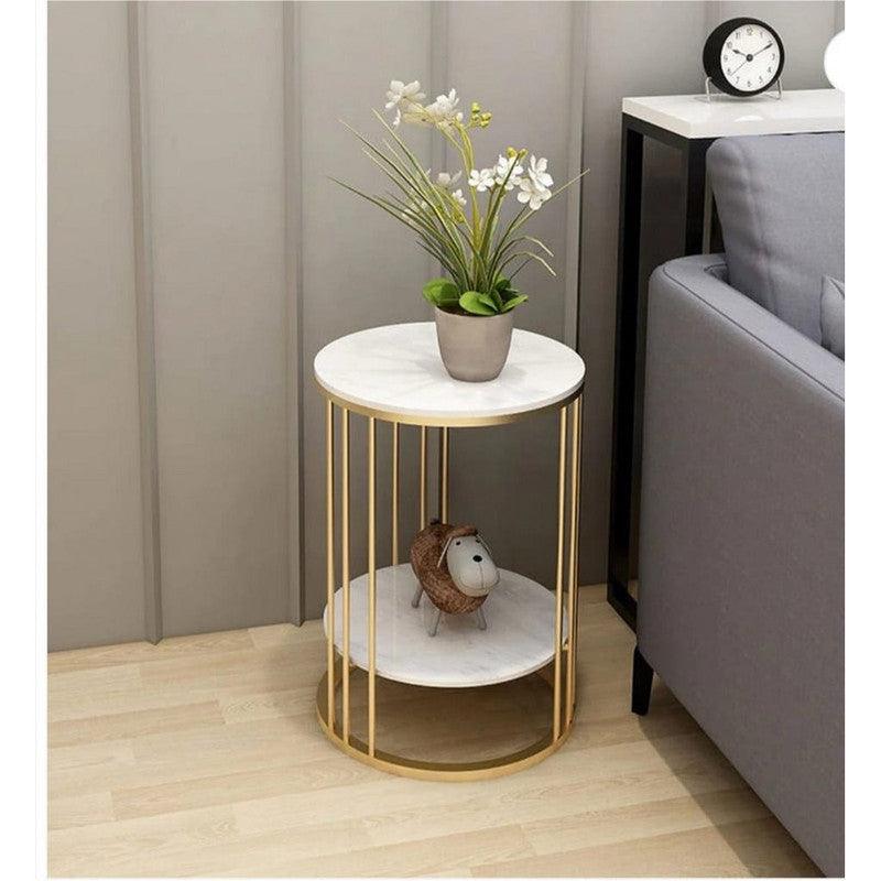 Side Table 45x55 cm - Gold & White By Alhome - ALHOME