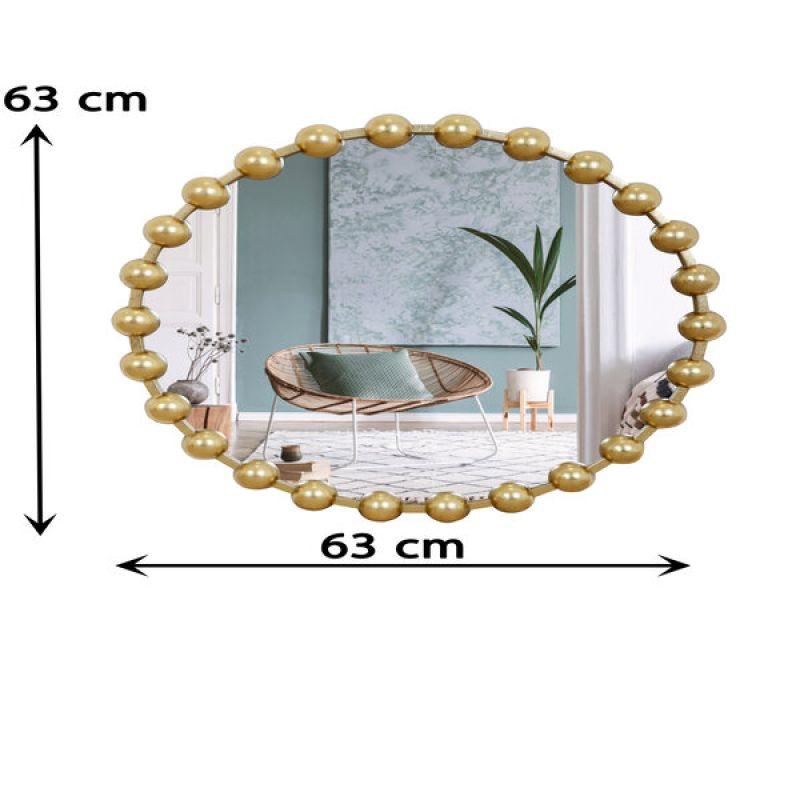 Round Wall Mirror with Side Decoration and Iron Frame - Gold - 63x63x3 cm - Family Ship - ALHOME