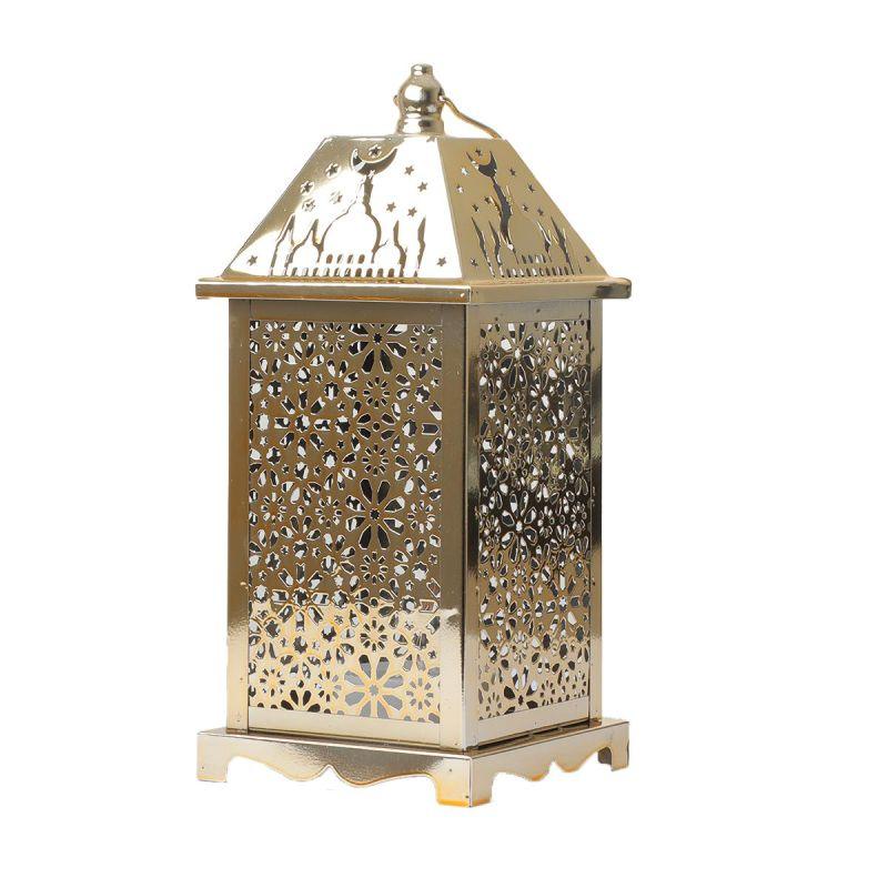 Steel Square Ramadan Lantern With Led Lighting - Gold - 27X12X12 Cm - By Family Ship - 600007815 - ALHOME