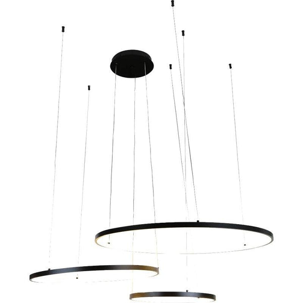 Modern Chandelier With 3 Rings, Yellow Lighting Color - 75 Watts - Black - ALHOME