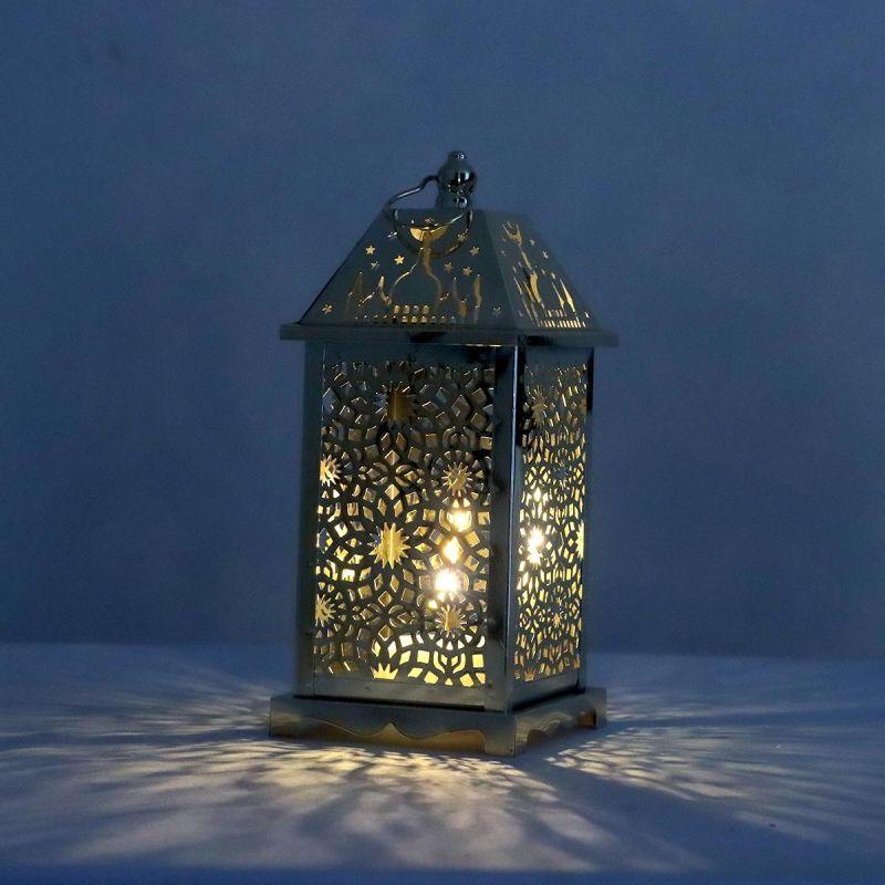 Steel Square Ramadan Lantern With Led Lighting - Gold - 27X12X12 Cm - By Family Ship - ALHOME