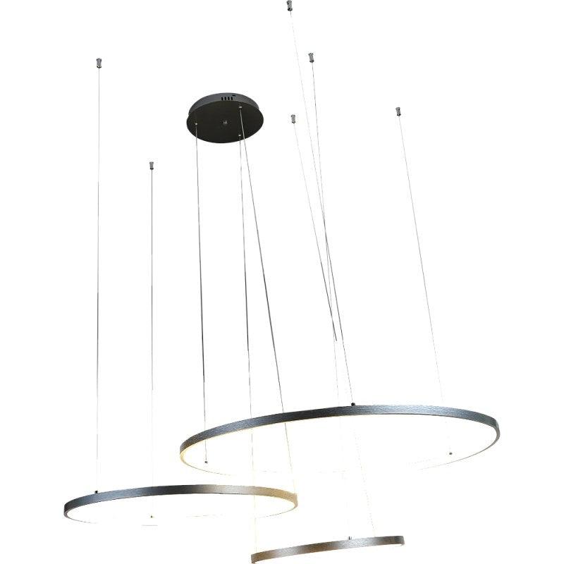 Modern Chandelier With 3 Rings, Yellow Lighting Color - 75 Watts - Silver - ALHOME