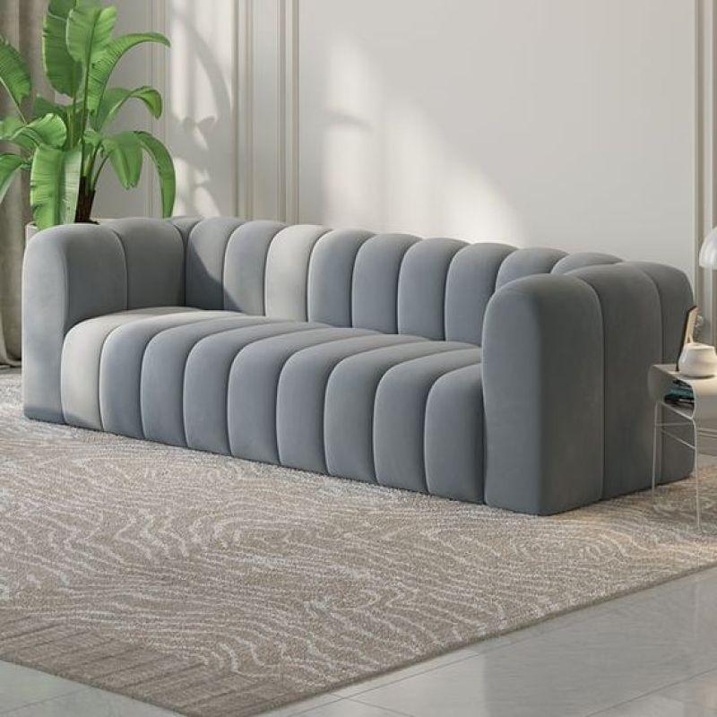 Chic Gray Velvet 3-Seater Sofa Swedish Wood By Alhome - ALHOME