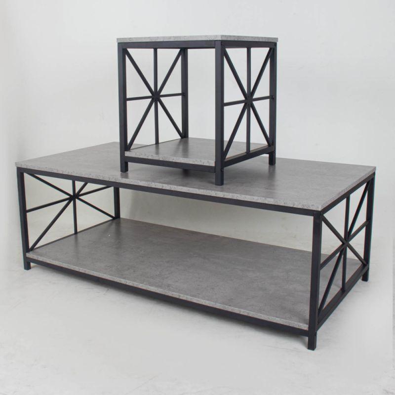 Set of 4+1 Tables With Iron Bases And A Gray Wooden Top By Alhome - ALHOME