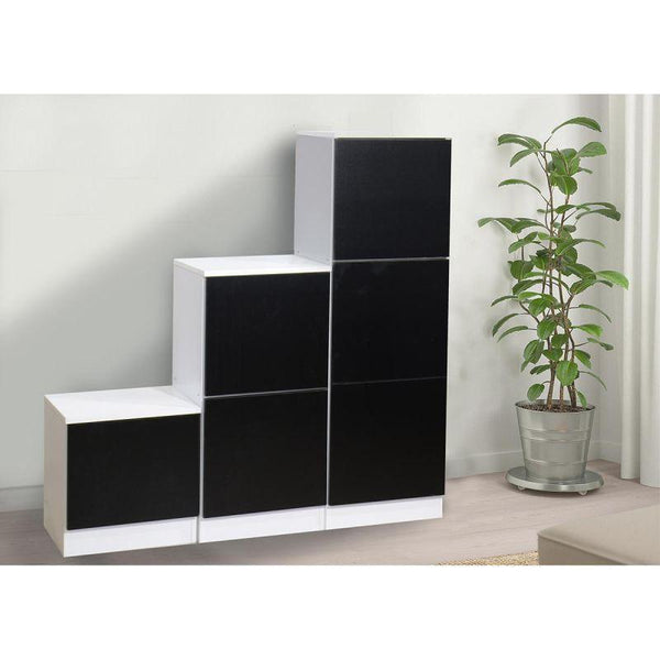 Shoe Cabinet With 3 Sections In A Graduated Design Made Of Premium Wood - Black And White - 40x30x120 cm - By Baity - ALHOME