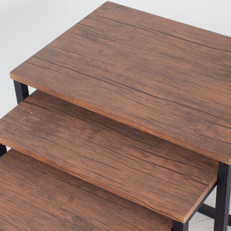 Set of Service Tables With Iron Bases And A Wooden Top In Brown And Black By Alhome - ALHOME