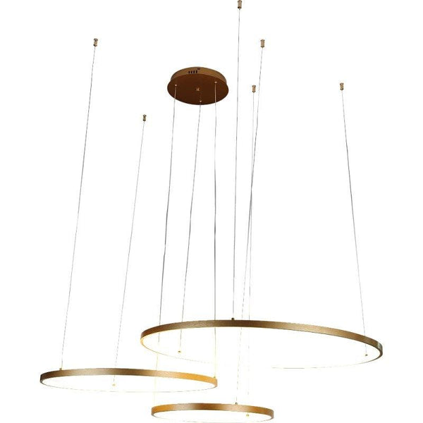 Modern Chandelier With 3 Rings, Yellow Lighting Color - 75 Watts - Gold - ALHOME