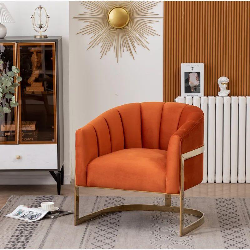 Vibrant Orange Velvet Chair Swedish Wood By Alhome - ALHOME