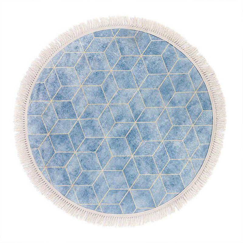 Velvet Turkish Round Decorative Carpet -Blue - By In House - ALHOME