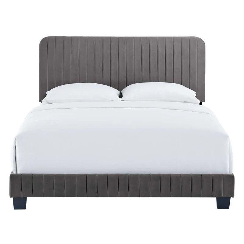 Swedish Wood Velvet Grey Queen Bed By Alhome - ALHOME