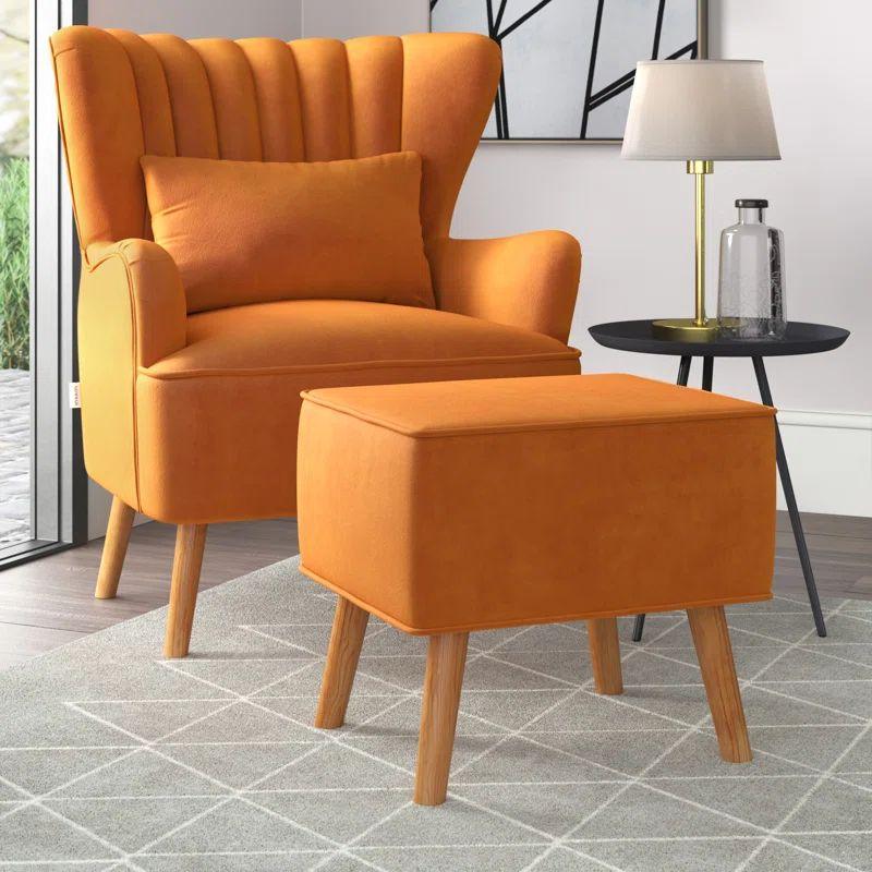 Sunset Orange chanel Chair and Pouf Set Swedish Wood By Alhome - ALHOME