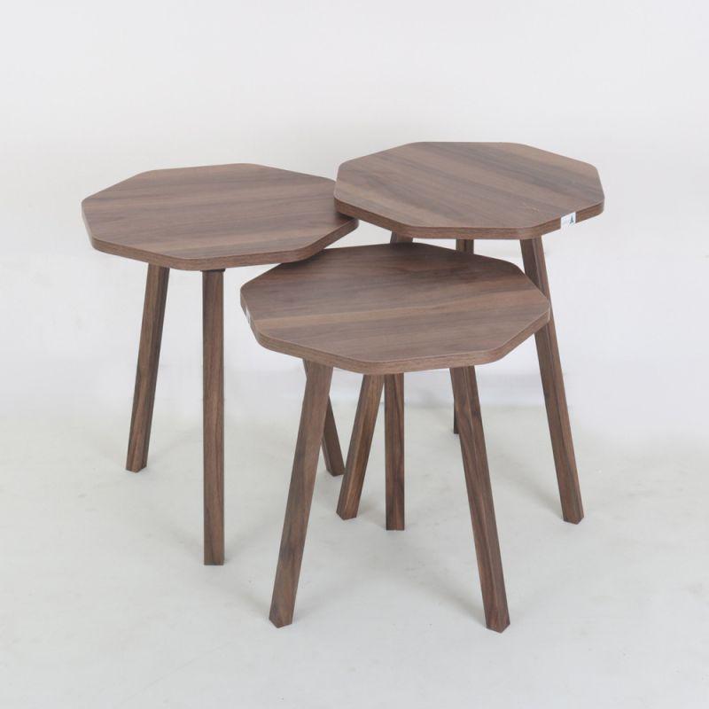 Set of 3 Service Tables Made Of Wood And Brown By Alhome - ALHOME