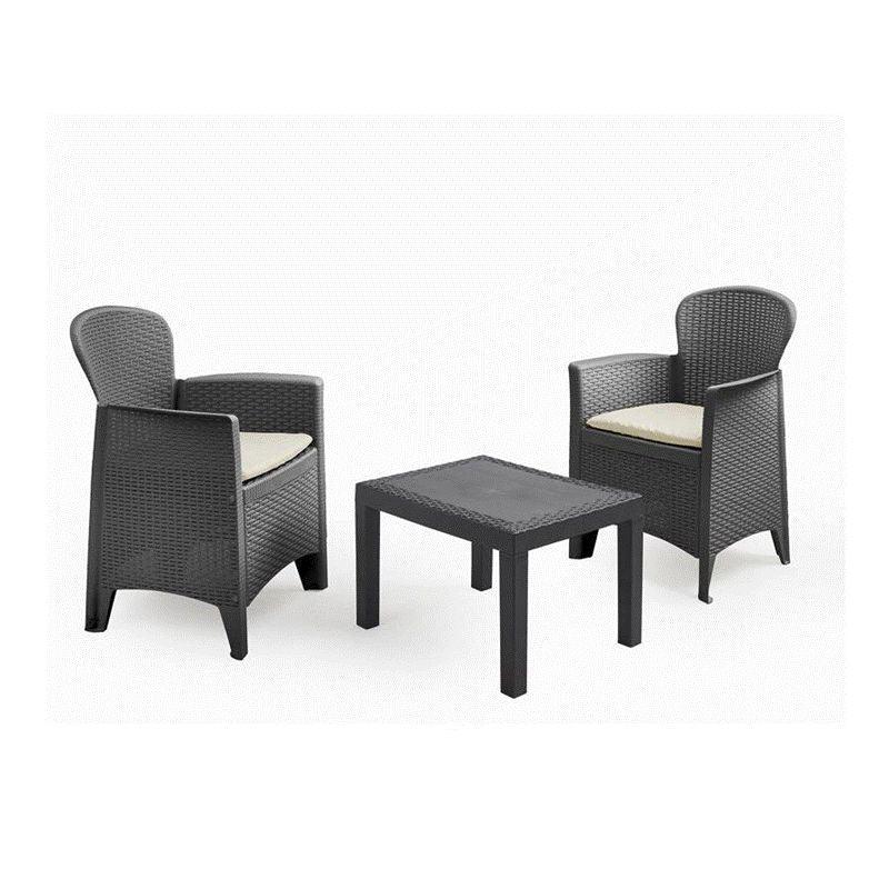 Plastic outdoor garden seating - table and two chairs - black - By Family Ship - ALHOME