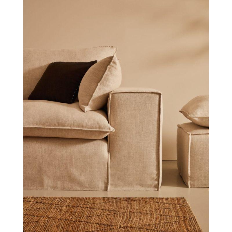 Beige Swedish Wood 3-Seater Sofa - Size: 220x85x85, Material: Velvet By Alhome - ALHOME