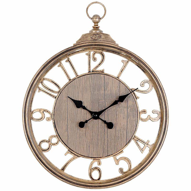 Battery Operated Plastic Round Wall Clock - Bronze And Wooden - 40X50X5.5 Cm - - By Family Ship - ALHOME