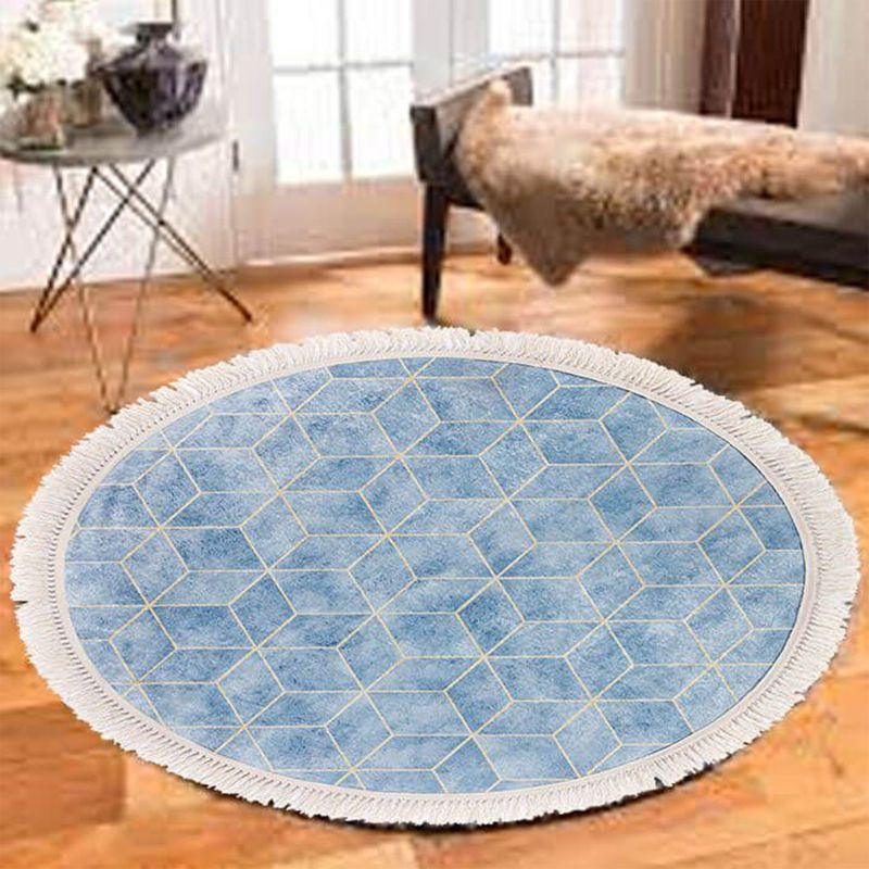 Velvet Turkish Round Decorative Carpet -Blue - By In House - ALHOME