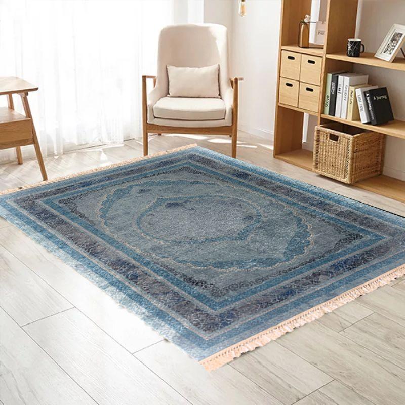 Velvet Turkish Rectangular Decorative Carpet - Blue - By In House - ALHOME