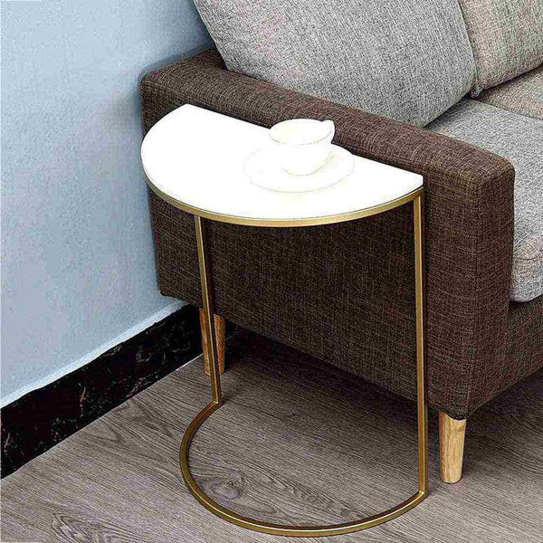 Side Table 40x20x50 cm - Gold & White By Alhome - ALHOME