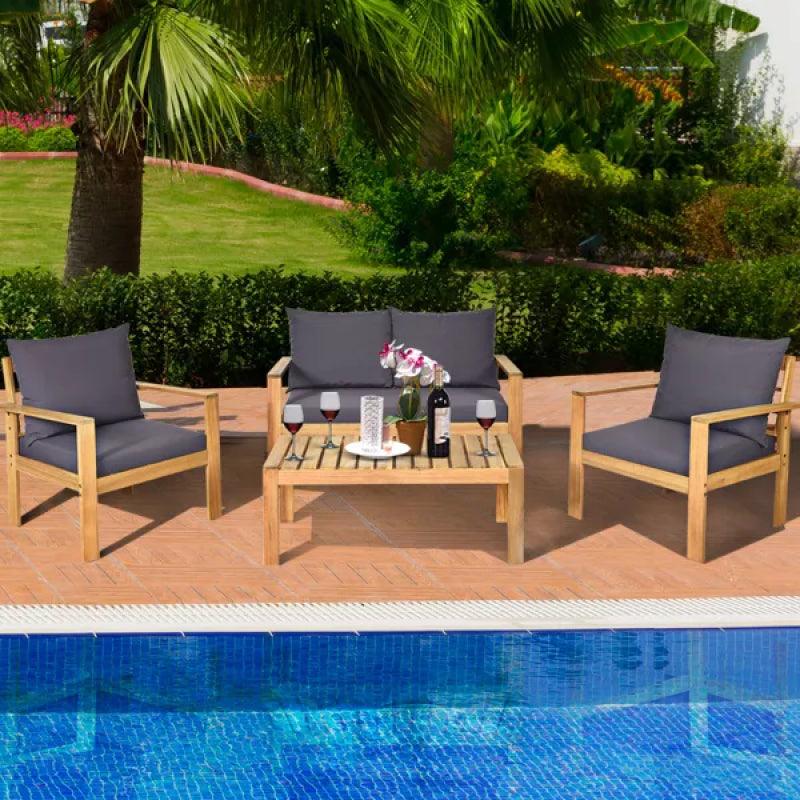 Seaside 4-Piece Gray Outdoor Seating Set By Alhome - Zrafh.com - Your Destination for Baby & Mother Needs in Saudi Arabia