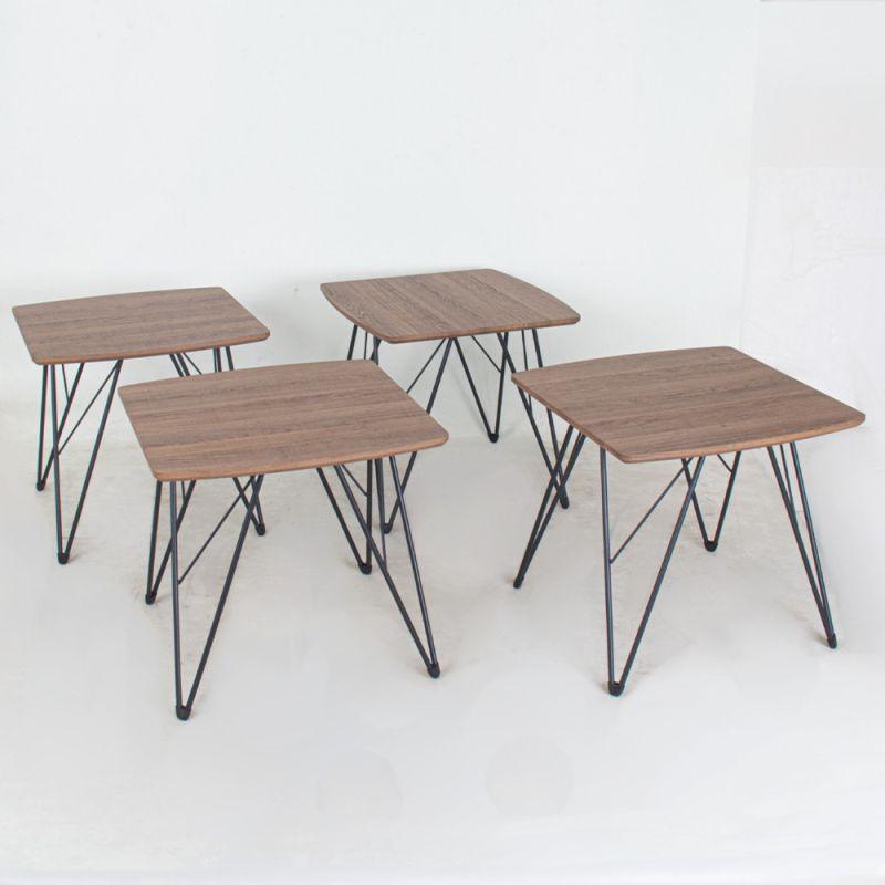 Set of Square Guest Tables With Iron Bases And A Wooden Top In Brown And Black By Alhome - ALHOME