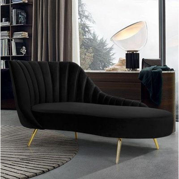 Sleek Black Velvet Chaise Longue Swedish Wood By Alhome - ALHOME