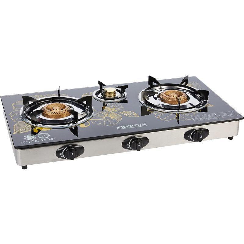 Krypton 3 Burner - Gas Stove with Auto Ignition - Black - KNGC6060 - .com - Your Destination for Baby & Mother Needs in Saudi Arabia