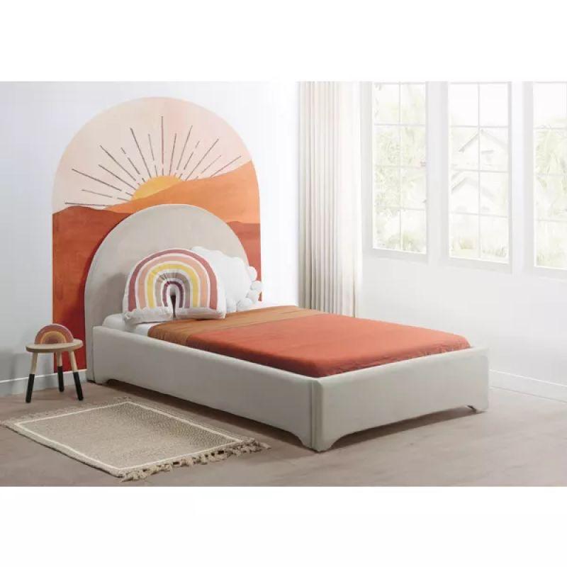 Kids' Beige Fabric Upholstered Wood Bed: Elegant Comfort, 120x200x140 cm by Alhome - ALHOME