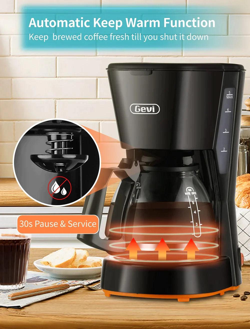 Gevi 5 Cups Small Coffee Maker, Compact Coffee Machine with Reusable Filter, Warming Plate and Coffee Pot for Home and Office - .com - Your Destination for Baby & Mother Needs in Saudi Arabia