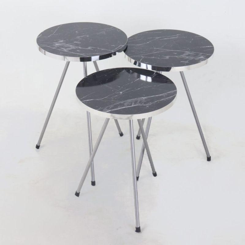 Set of Black Wooden Tables With Iron Bases By Alhome - ALHOME