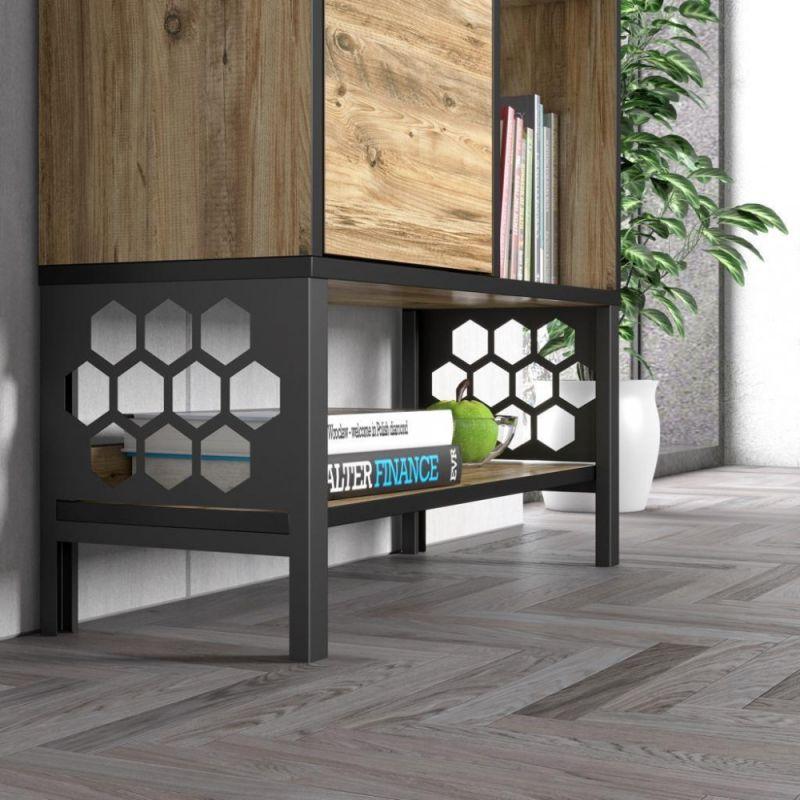 Wooden Storage Cabinet With Metal Legs In Wooden And Black Colors By Alhome - ALHOME