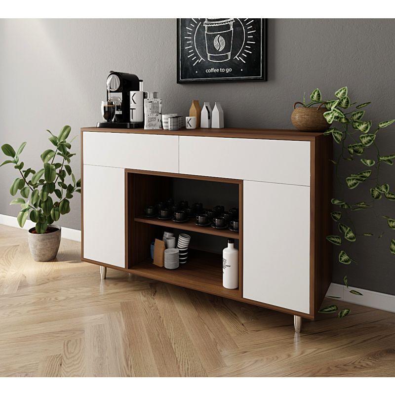 Brown Coffee Corner with White Shelves and Drawers By Alhome - ALHOME